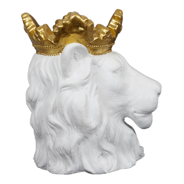 Cache Pot Lion Blanc Couronne Doree D16cm