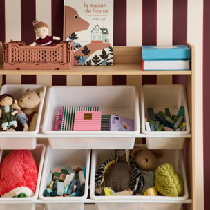 Meuble de rangement enfant 9 bacs de rangement 4 étagères 1 porte SORA