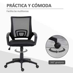 Silla de Oficina de Malla Silla de Escritorio Giratoria con Altura Ajustable Función de Basculante Soporte Lumbar y Reposabrazos Silla para Estudio Carga 120 kg Negro