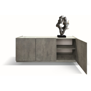Credenza FAVIGNANA in legno, finitura in grigio cemento, piano effetto marmo statuario, 200x50 cm
