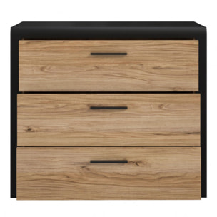 Commode 3 tiroirs en décor bois chêne - DAVID