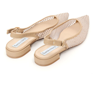 Ballerine slingback con tomaia semitrasparente ricoperta di strass