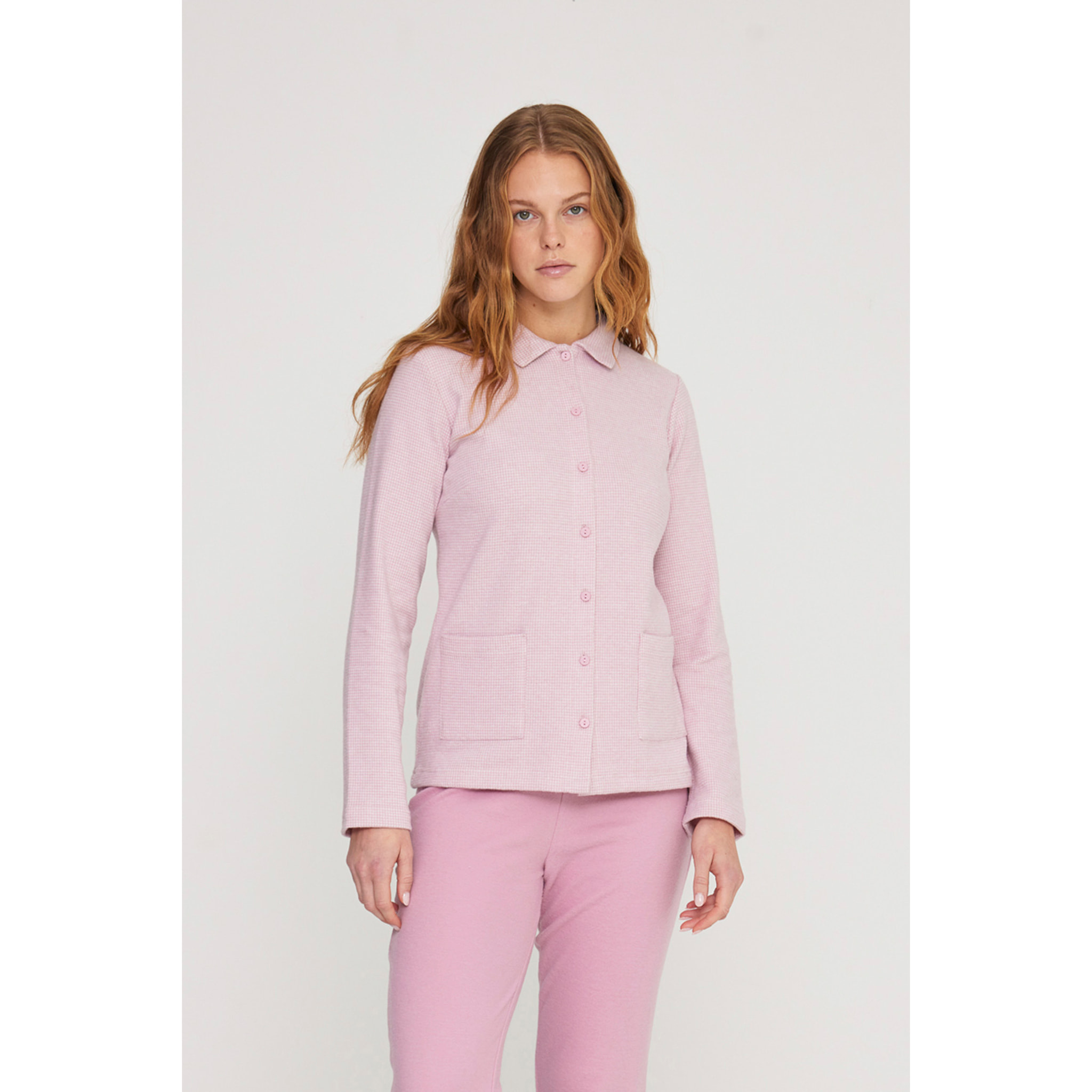 Pigiama donna heart in punto milano aperto davanti con collo camicia Noidinotte