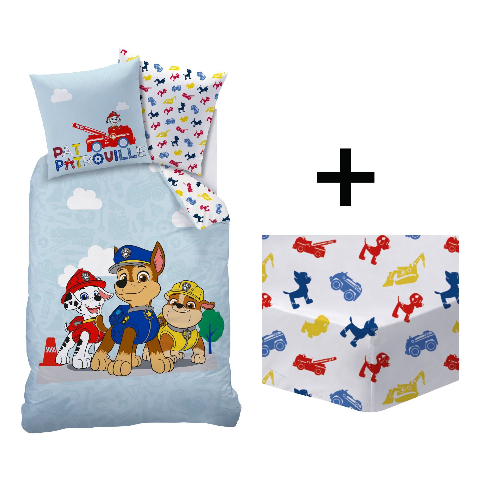 Parure de lit imprimée + drap housse 100% coton, PAT PATROUILLE PATBOY
