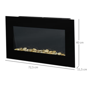 Cheminée électrique murale 1000/2000W effet flammes LED 7 couleurs réglables télécommande galets noir