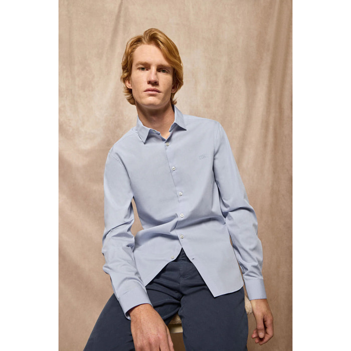 Camicia slim popeline celeste con logo Polo Club ricamato