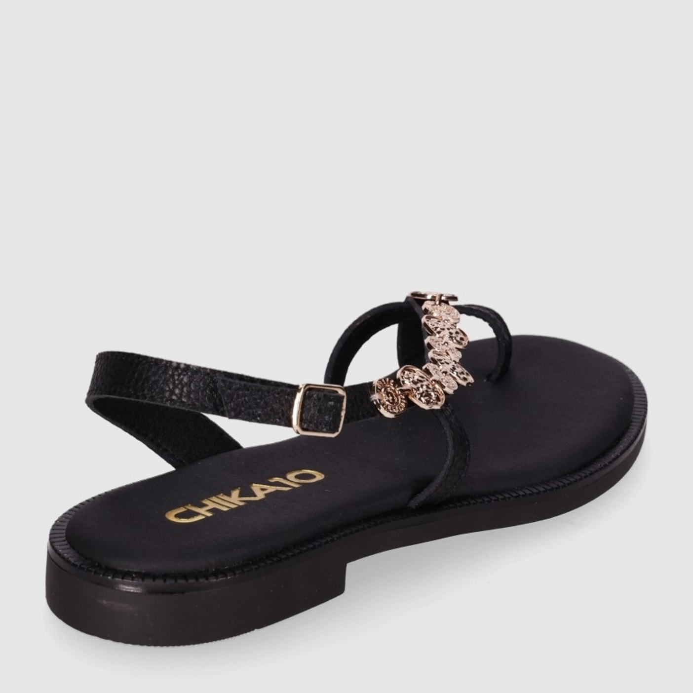 Sandalias de Piel - Negro - Tacón: 1 cm