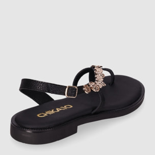 Sandalias de Piel - Negro - Tacón: 1 cm