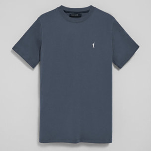 Camiseta azul denim con cuello redondo y bordado Rigby Go