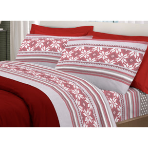 Completo Lenzuola in 100% Cotone Made In Italy Norvegia Rosso