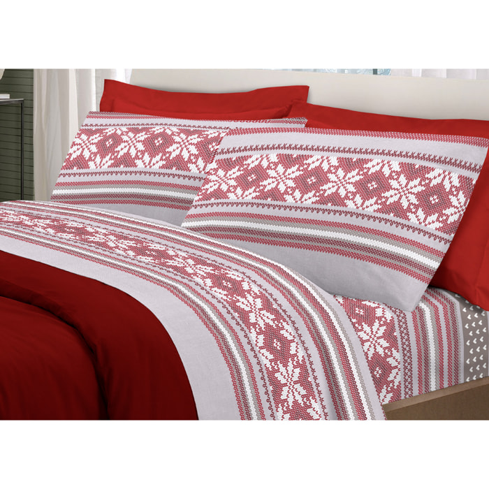 Completo Lenzuola in 100% Cotone Made In Italy Norvegia Rosso