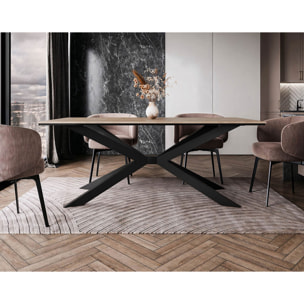 Casey - table à manger - plateau effet bois - pieds en métal - 4 à 8 personnes - Bois / Noir