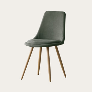Pack de 4 chaises -tissu et bois, pieds métaliques-couleur vert 47 x 87 x 51 cm