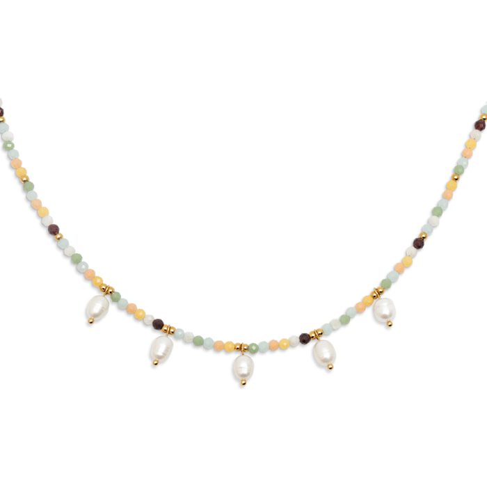 Collar Crystal Perlas Acero Baño Oro