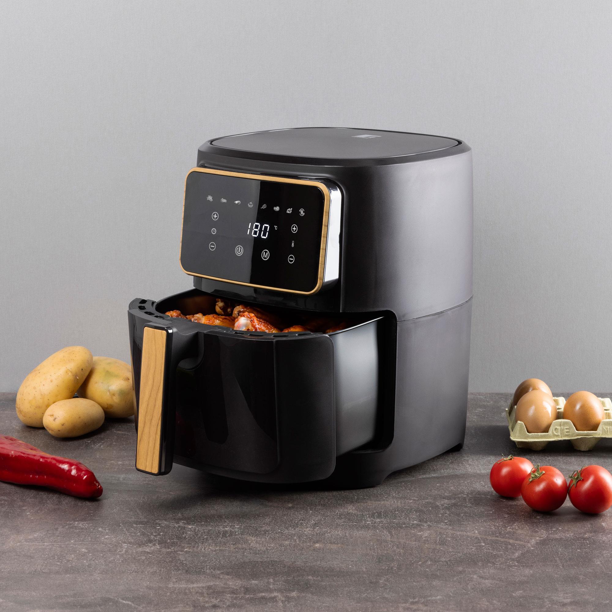 Freidora de aire de 1800W y 6,9L con 8 programas de cocción, revestimiento cerámico y ajuste de temperatura CHARCOAL Bergner
