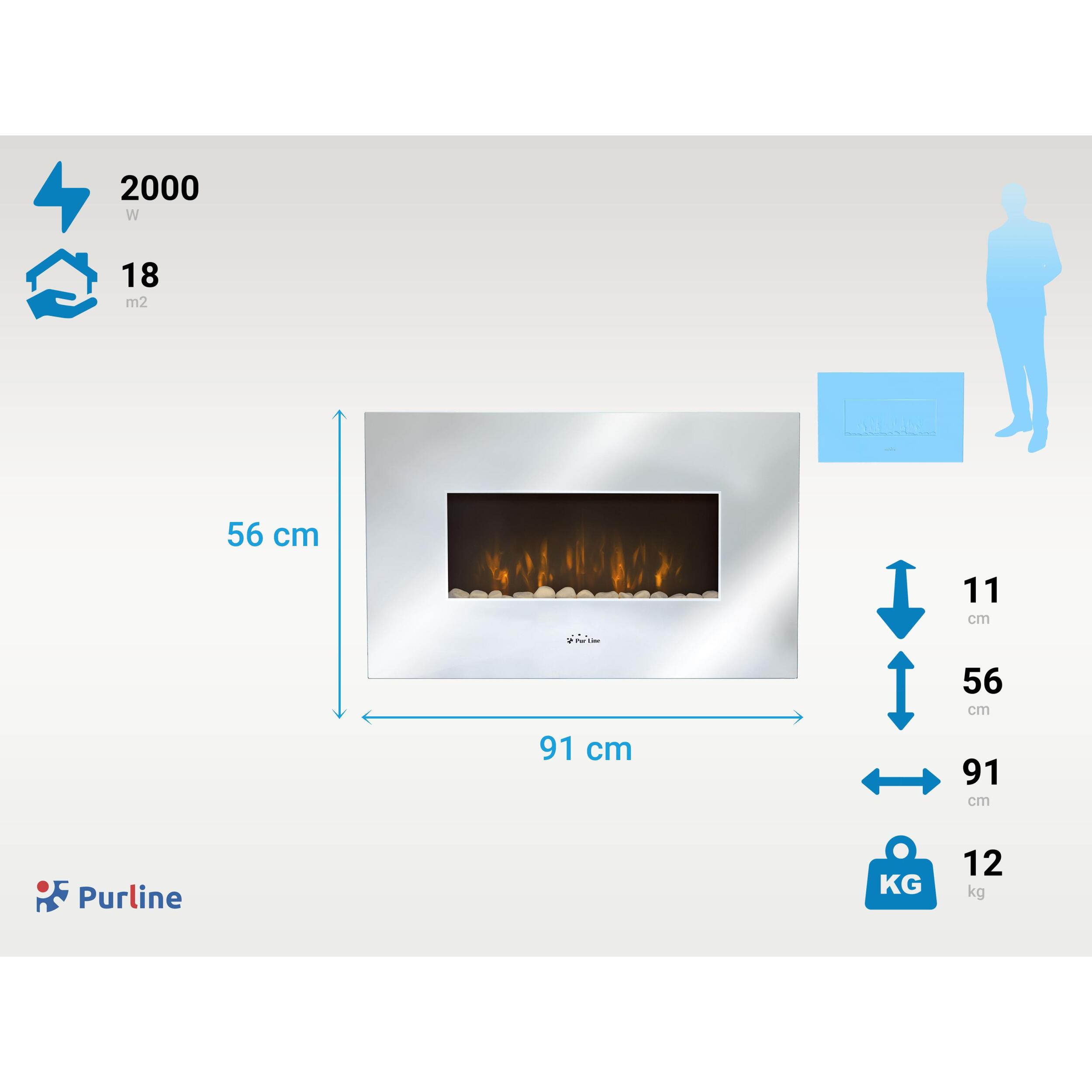 Cheminée électrique en verre trempé effet miroir avec télécommande