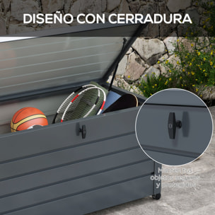 Arcón Exterior Capacidad 311L, Baúl de Almacenaje de Acero Galvanizado con 4 Ruedas, 2 Asas y Tapa con Cerradura, Impermeable, para Jardín, Terraza, Patio, 120x62x66 cm, Gris Oscuro