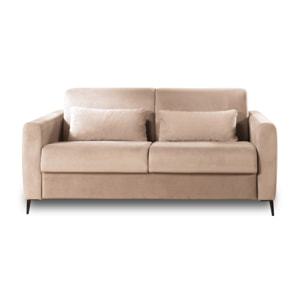 Owen - canapé lit 3 places convertible express couchage quotidien 140 cm matelas 12 cm en velours - Beige