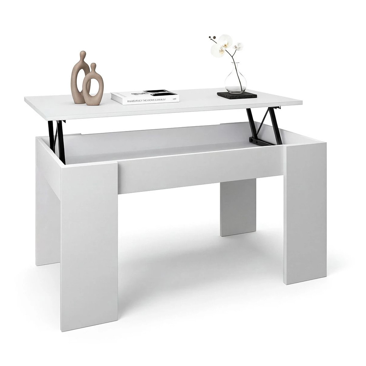 Mesa de centro elevable con almacenaje en blanco artik 90x43-53 cm Norak Blanco Artik (Blanco Mate)