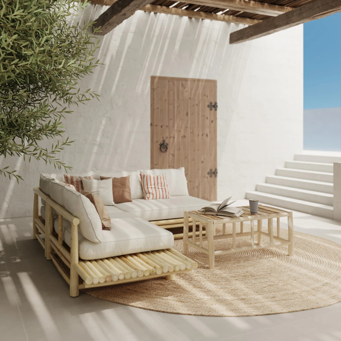 Salon de jardin blanc 4 personnes en bois de teck, canapé, table basse - Ily