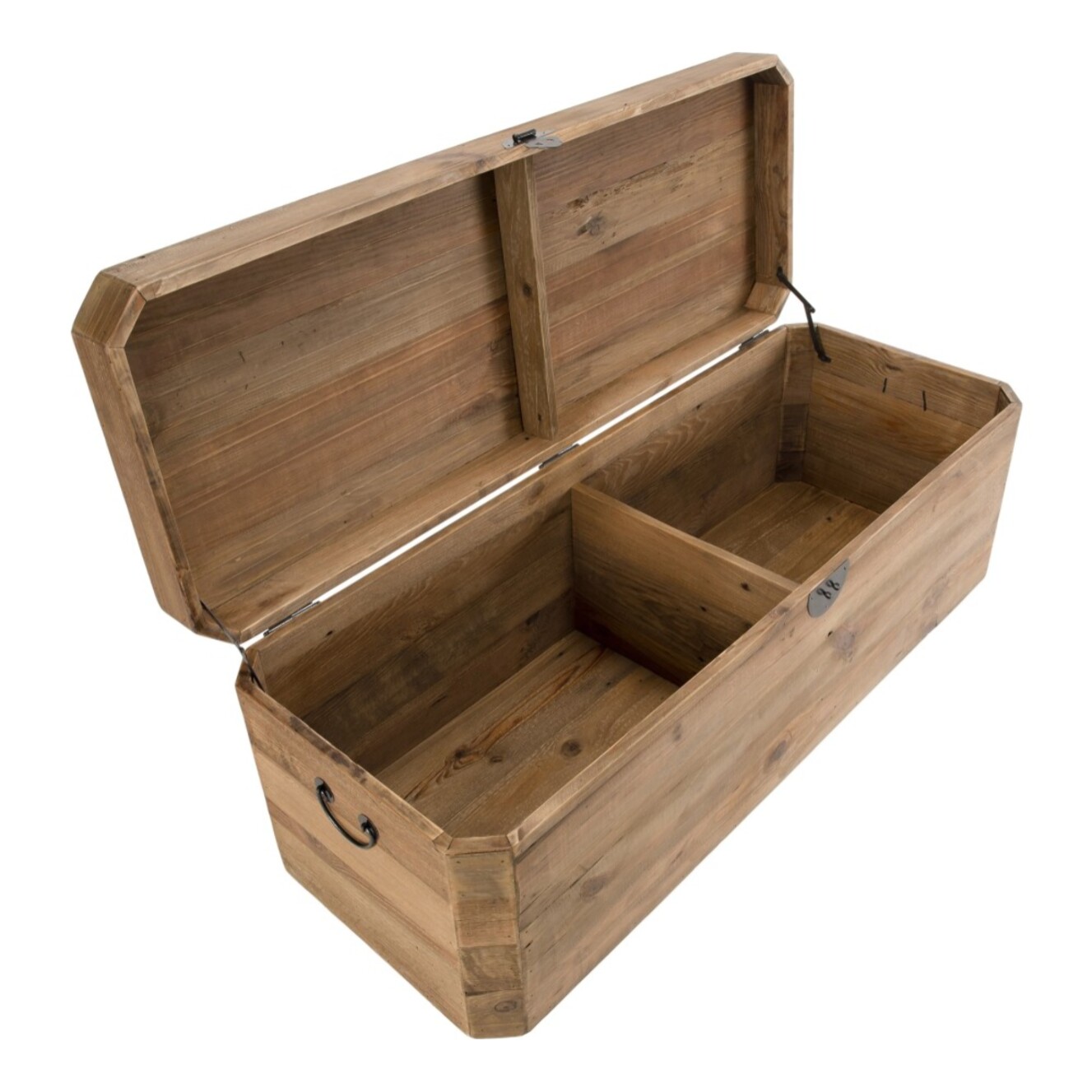 SANDY - Coffre rangement marron bois pin recyclé poignées métal noir