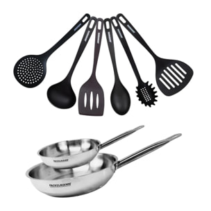 Set de 2 poêles en inox et 6 ustensiles RPET Fackelmann Eterna