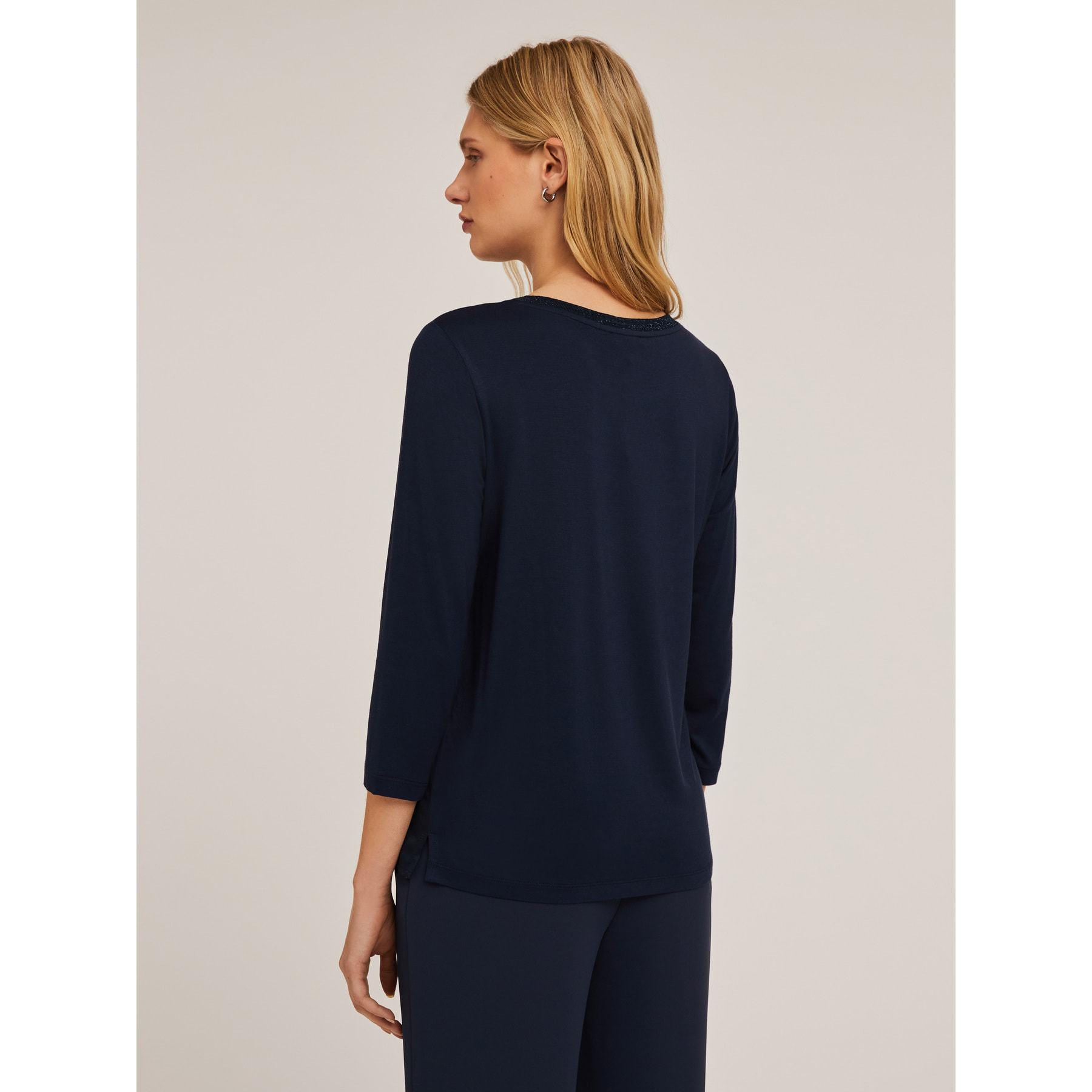 Motivi - Camiseta basic bimaterial - Azul