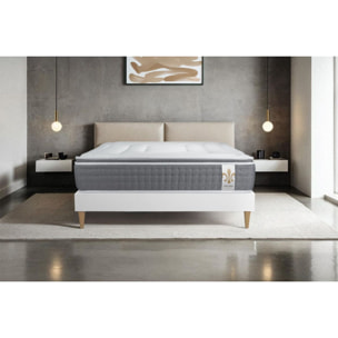Ensemble Matelas Vingt-Six PLUS - 26cm - Ressorts ensachés et mémoire de forme - Effet nuage - Sommier Tapissier Blanc