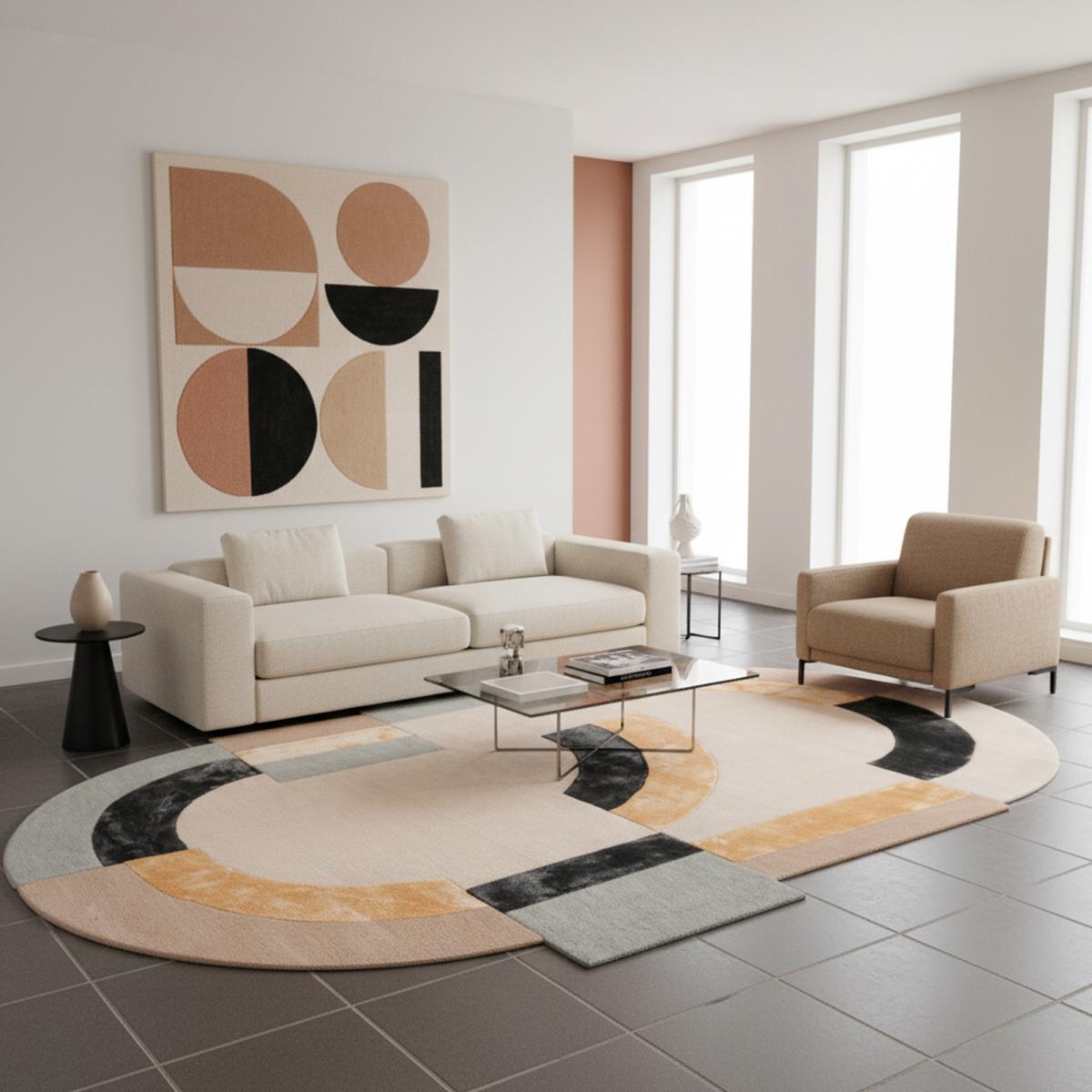 Tapis salon OVOL , tapis en laine et viscose pour un aspect doux et soyeux