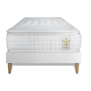 Ensemble Matelas Vingt-Quatre PLUS - 24cm - Ressorts ensachés et mémoire de forme - Confort hôtelier - Sommier kit Blanc