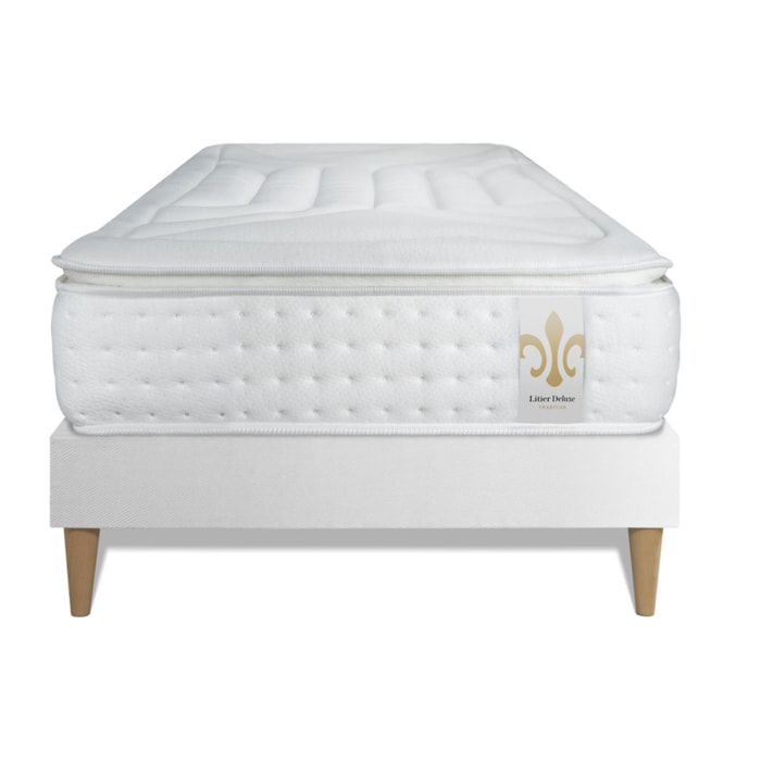 Ensemble Matelas Vingt-Quatre PLUS - 24cm - Ressorts ensachés et mémoire de forme - Confort hôtelier - Sommier kit Blanc