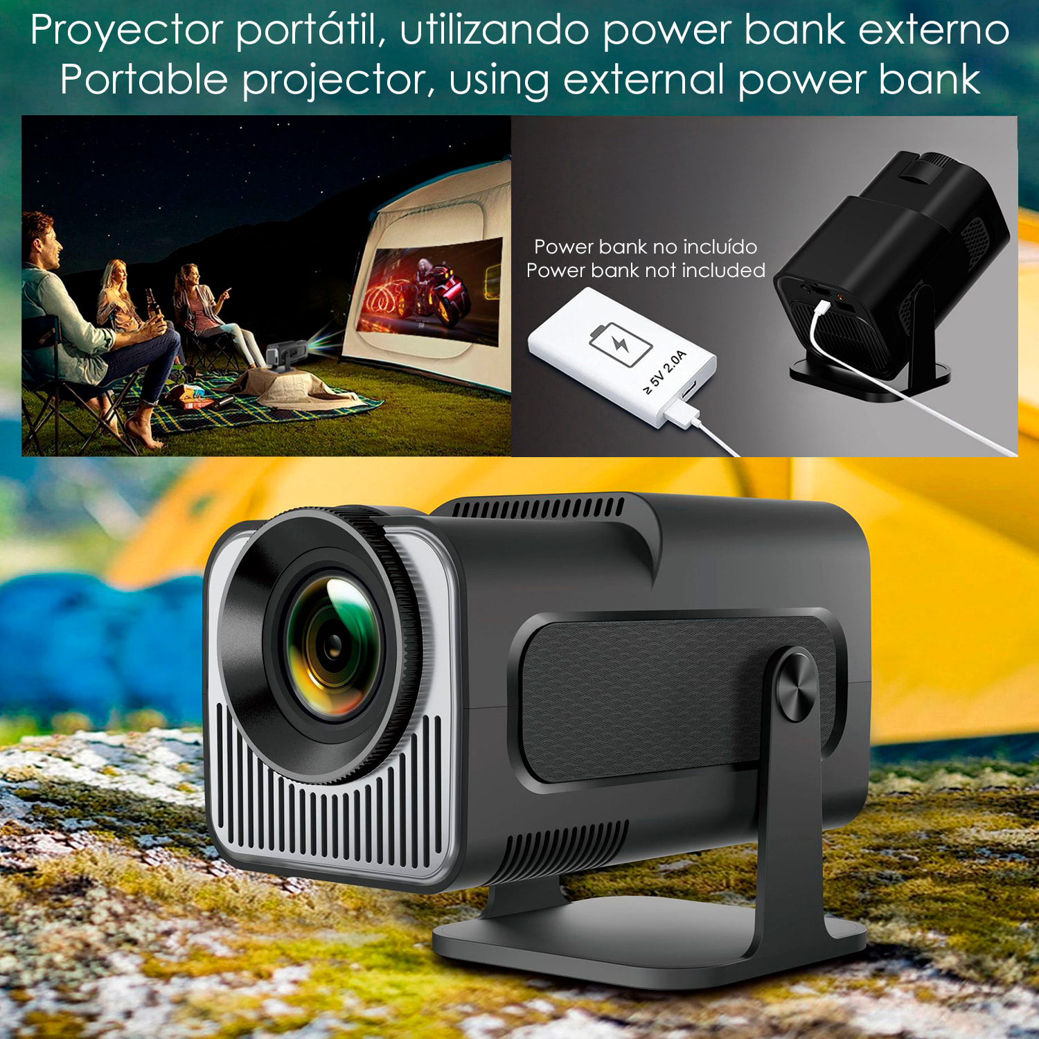 Mini proyector LCD HY320, soporte de 4K UHD, con wifi 6, duplicación de pantalla para iOS y Android. De 40 a 200 pulgadas, 160 lm. Con mando a distancia.