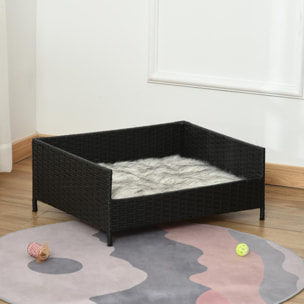 Sofá Cama para Perros de Ratán Cama Elevada Rectangular para Mascotas Gatos con Cojín Suave y Lavable para Hogar Interior 61x46x24,5 cm Negro