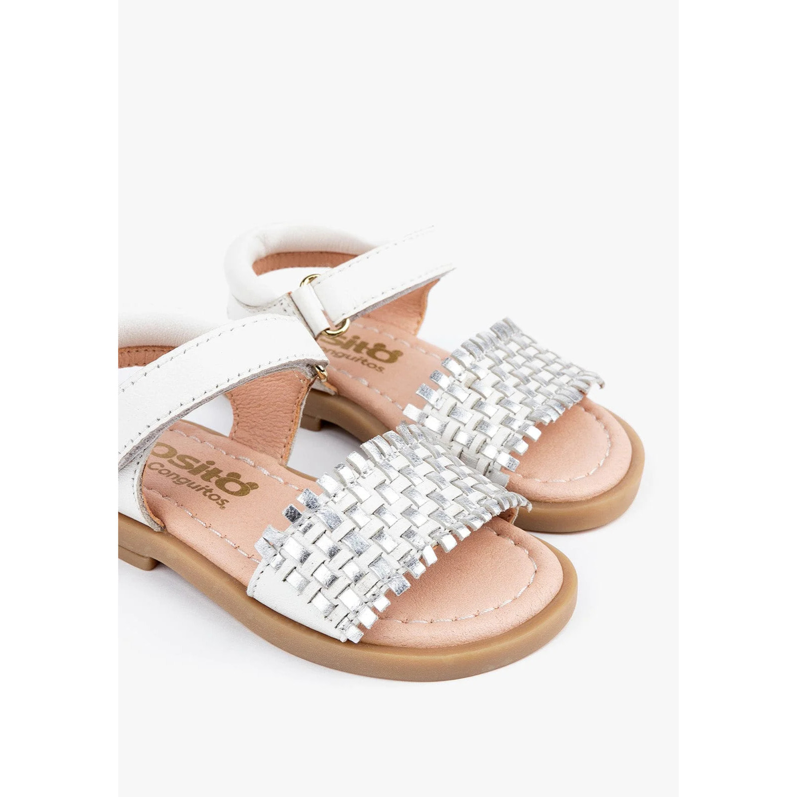 Sandali per bambini in pelle intrecciata bianca
