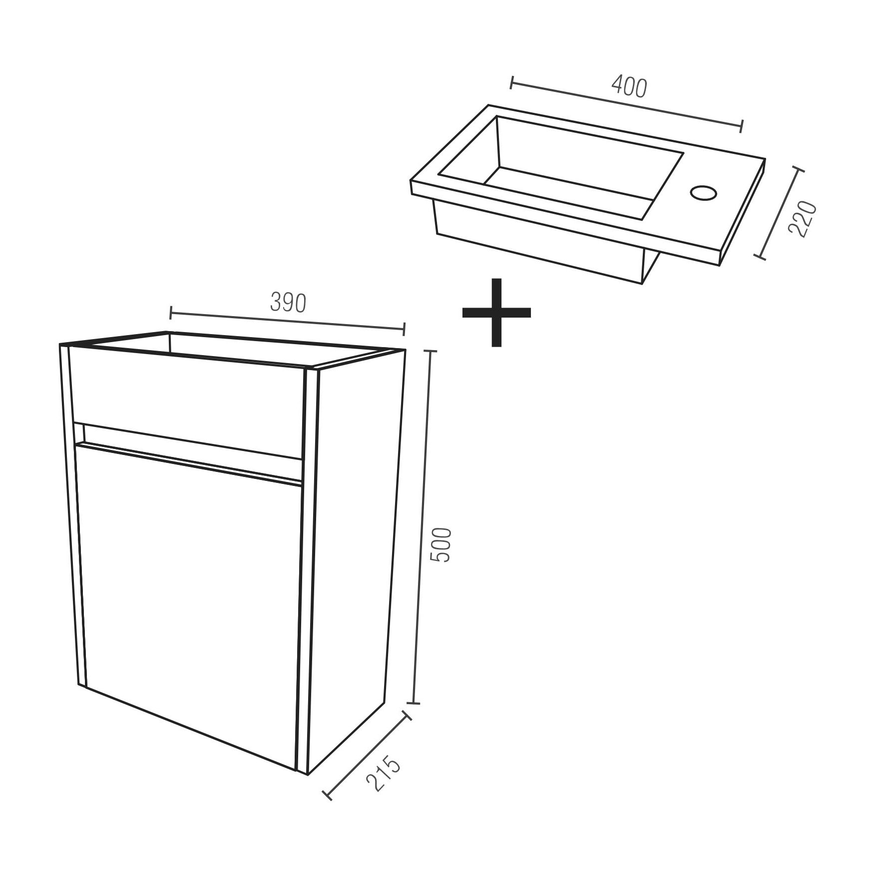 Meuble Lave Mains MINI 40x50x22 cm - Gris et Blanc