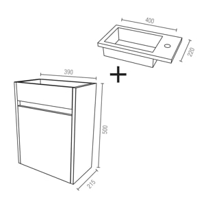Meuble Lave Mains MINI 40x50x22 cm - Gris et Blanc