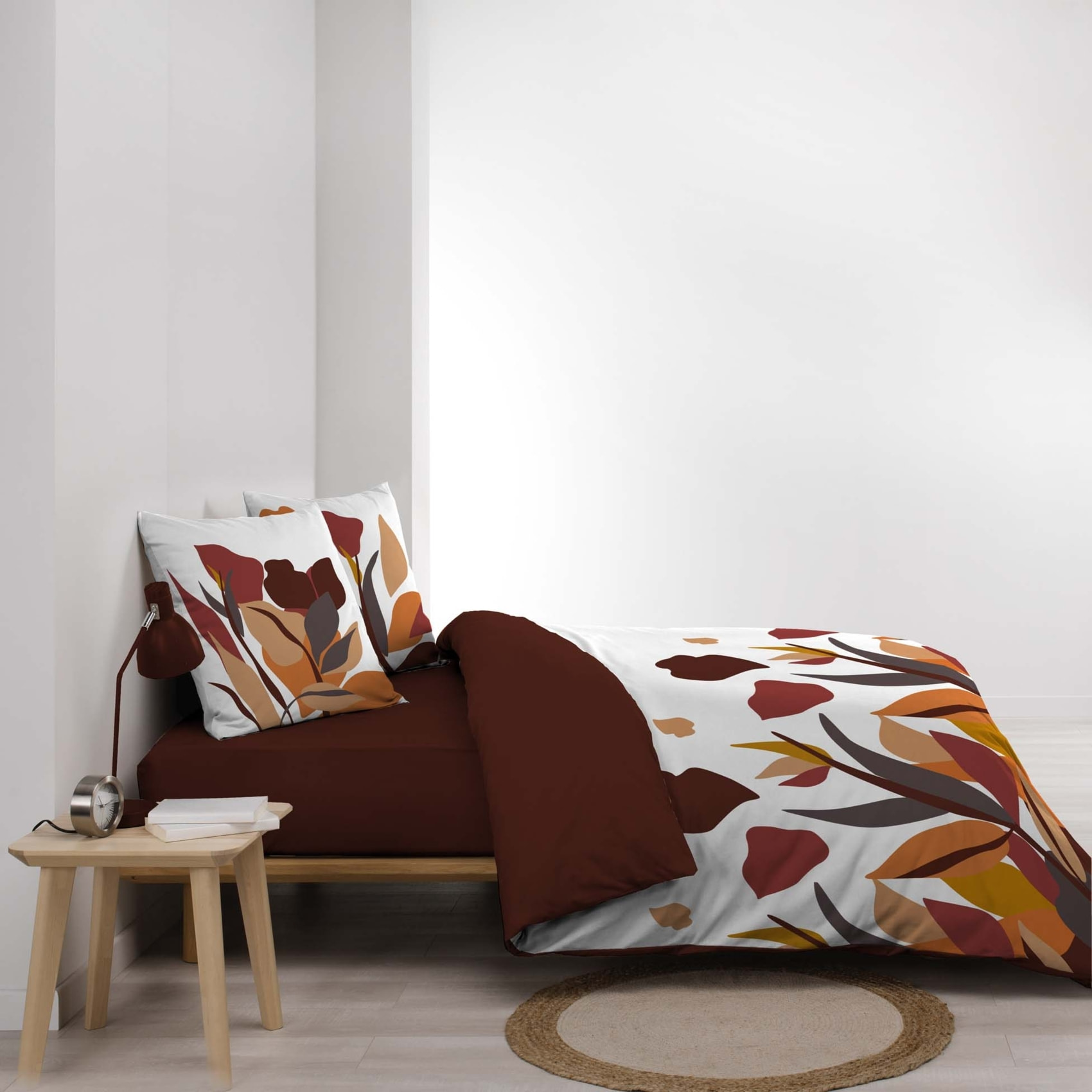 Parure de lit 3 pièces 100 % coton imprimé à motif floral housse + taies - Rouge