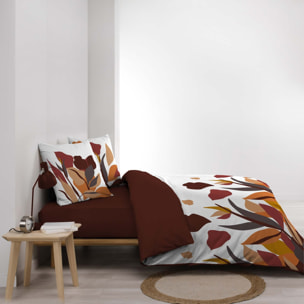 Parure de lit 3 pièces 100 % coton imprimé à motif floral housse + taies - Rouge
