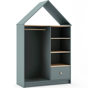 Penderie cabane enfant 1 tiroir en bois - LUCY