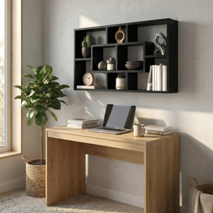 Estante de Pared Decorativo, Estantería para Libro, CDs, Baldas Flotantes con 8 Cubos, 85x14,5x47,5 cm, Carga 20kg, para Oficina, Estudio, Salón, Negro