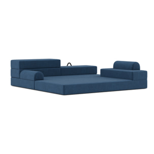 Astral - Canapé 3 places convertible en velours texturé - Bleu