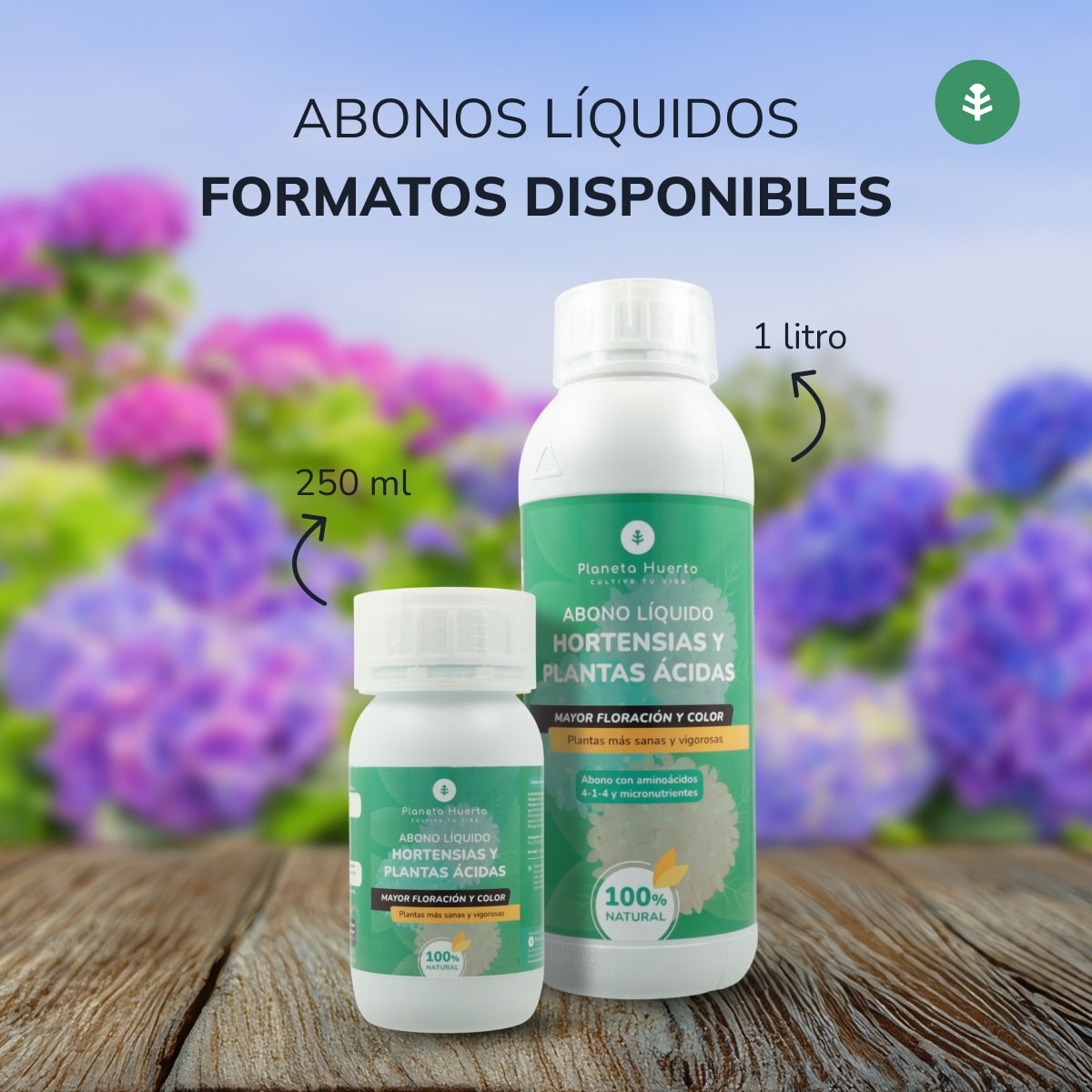 PLANETA HUERTO | Abono Líquido Hortensias y Plantas Ácidas - 250 ml | Nutrición Especializada para Plantas Ácidas