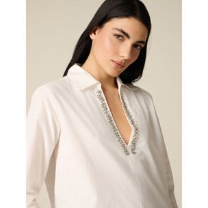 Oltre - Blusa de algodón con cristales - Blanco