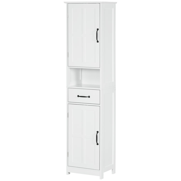 Columna de Baño Armario de Baño Alto con 2 Puertas 1 Cajón Estante Abierto y Estantes Ajustables Antivuelco 40x30x164 cm Blanco
