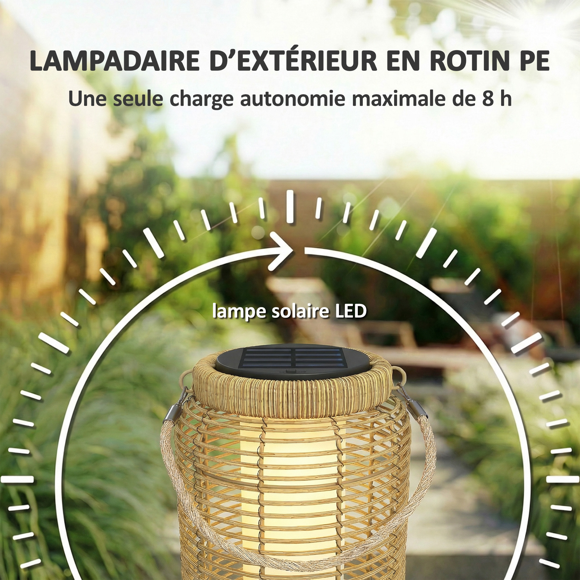 Lot de 2 lampadaires lanternes solaire LED marche/arrêt auto sable