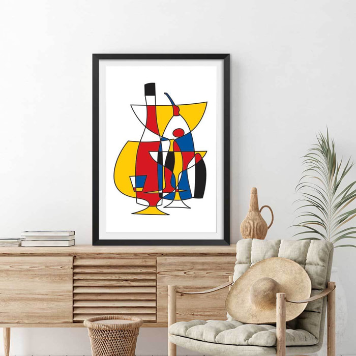 Affiche l'apero entre amis Affiche + cadre en bois - Noir