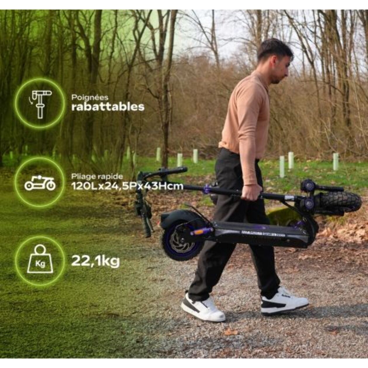 Trottinette électrique puissante tout-terrain UrbanGlide E-Cross Pro  Bleu 800W, autonomie 60km, pneus 10" off-road