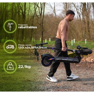 Trottinette électrique puissante tout-terrain UrbanGlide E-Cross Pro  Bleu 800W, autonomie 60km, pneus 10" off-road