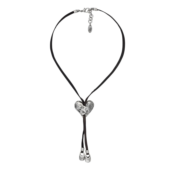 Collar piel negra plata chapado corbatero corazón