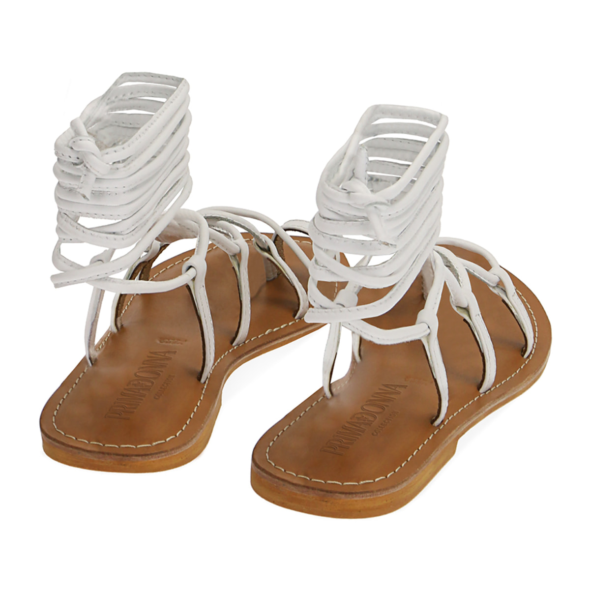 Sandalias lace-up planas blancas de piel